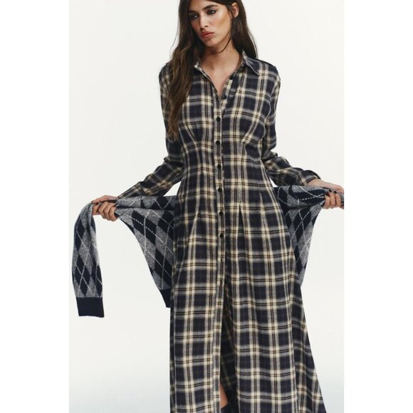 ZARA PLAID PLEATED MIDI DRESS - Picture 3 of 9